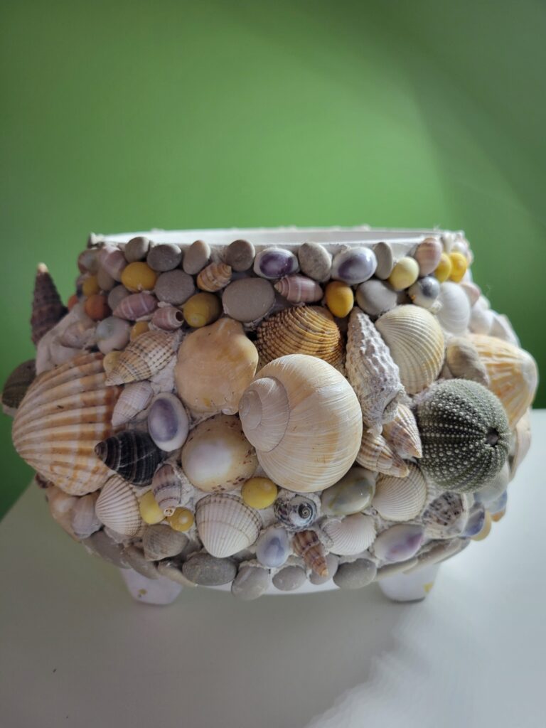 Mosaïque- coquillages sur cache pot