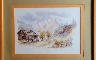 Tableau encadré: village en automne