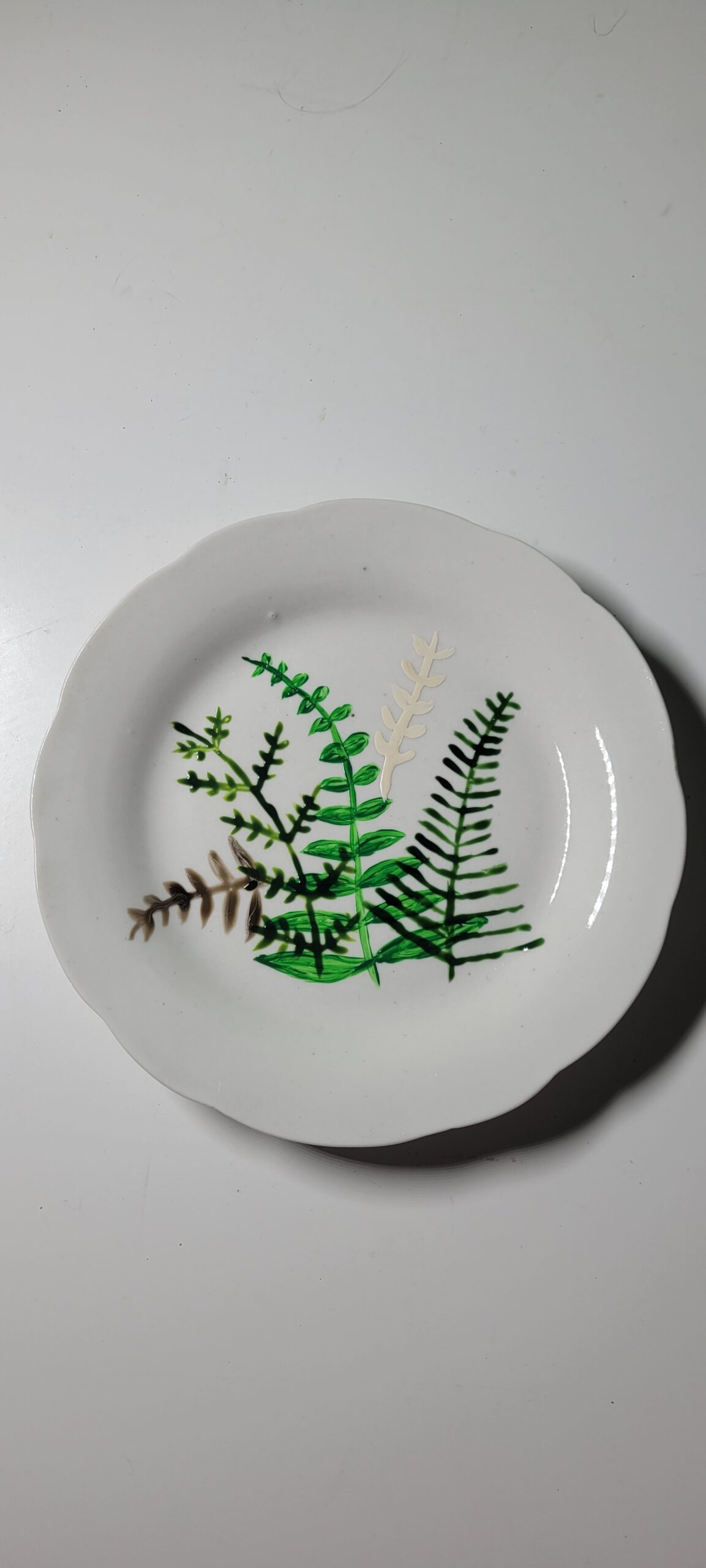 Peinture- fougères sur assiette